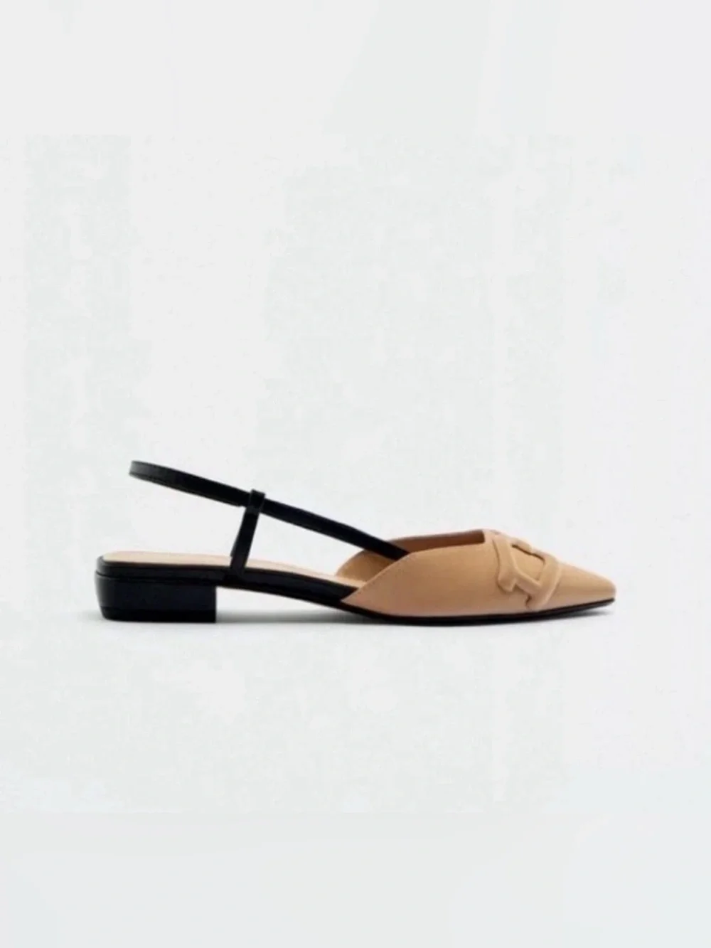 Zara Beige Pointed Slingback Flats with Black Strap brand new